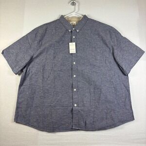 Dubinik Mens 4XL Blue Chambray Short Sleeve Button Down Shirt 100% Cotton NWT